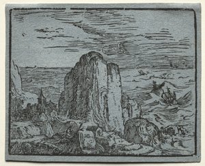 从一组4个景观中：海边的4号悬崖。 作者 亨德里克·古尔齐乌斯（Hendrik Goltzius）