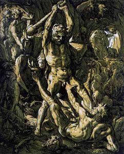 大力士杀死卡克斯 作者 亨德里克·古尔齐乌斯（Hendrik Goltzius）