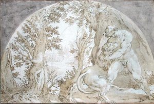 赫拉克勒斯和Nemean狮子 作者 亨德里克·古尔齐乌斯（Hendrik Goltzius）