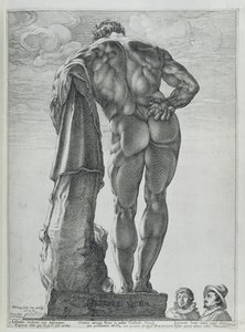 法尔内塞·大力士（铜雕刻）的后视图 作者 亨德里克·古尔齐乌斯（Hendrik Goltzius）