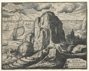 组4个景观：第4号-海边的悬崖。 作者 亨德里克·古尔齐乌斯（Hendrik Goltzius）