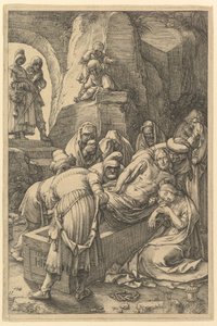 埋葬，摘自1596年的《基督受难记》。 作者 亨德里克·古尔齐乌斯（Hendrik Goltzius）