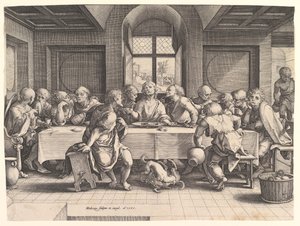 最后的晚餐，1585年。 作者 亨德里克·古尔齐乌斯（Hendrik Goltzius）