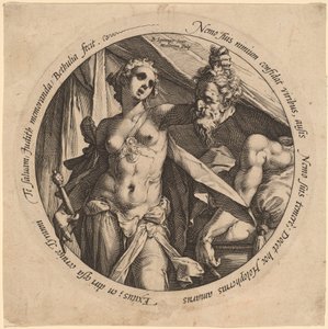 朱迪与霍洛芬尼的头颅 作者 Hendrik Goltzius，仿照 Bartholomaeus Spranger