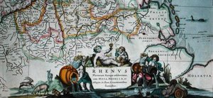 莱茵河航线地图的插图，出自《世界新剧院》，阿姆斯特丹1639年（彩色雕刻）。