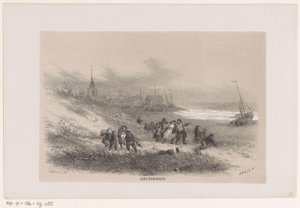 1860 年 5 月 28 日暴风雨中的席凡宁根
谢凡宁根（标题在实物上）
这本画册包含 10 幅石版画素描，描绘了 1860 年 5 月 28 日暴风雨在斯海弗宁恩的