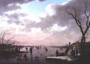 冬季场景，冰上人物