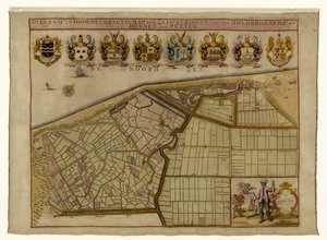 Hondsbossche 海堤和 Petten 附近沙丘的地图
Dykgraaf en hoogheemraetschap der Zeeweeringen van den Hondsbossche en Duynen tot Petten（标题见实物） 作者 扬·斯普鲁伊滕伯格