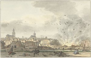 1654 年 10 月 12 日代尔夫特 Kruithuis 爆炸 作者 Hendrik de Winter（艺术家签名）
