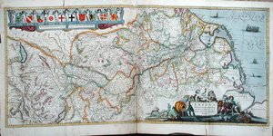 莱茵河河道图，出自《世界新剧院》，阿姆斯特丹1639年（彩色雕刻）。 作者 洪都斯长老亨德里克