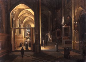 哥特式教堂的内部（铜上的油） 作者 Hendrik the Younger Steenwyck