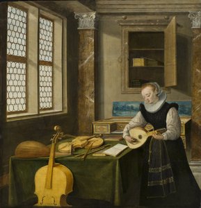 Dame jouant du luth - 弹奏琵琶的女士，Steenwyck, Hendrick van, the Younger (1580-1649)。 木头上的油。 尺寸：65x64 厘米。 斯德哥尔摩国家博物馆 作者 亨德里克·范（c.1580-1649）Steenwyk