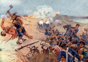 七年战争，康凯战争（1754-1763 年）：1758 年 7 月 8 日英法联军在纽约尚普兰湖以南的提康德罗加与莫霍克联军之间的卡里永堡之战（法国与印第安人战争（1754-1763 年），七年战争：康凯战争（1754-1763 年），1758 年 7 月 8 日英法联军在纽约尚普兰湖以南的提康德罗加与莫霍克联军之间的卡里永堡之战