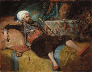 躺卧在水烟中的土耳其人，1844年 作者 亨利男爵