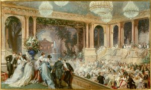 拿破仑三世为杜伊勒里宫提供晚餐。 第二帝国时期的招待会。 Baron Henri Baron (1816-1885) 的水彩画。 19 世纪。 贡比涅，国家杜城堡博物馆 作者 亨利男爵