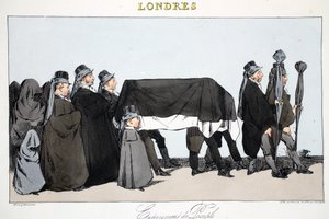 Enternement du Peuple，从伦敦的插图由Henri Monnier，酒吧。巴黎，c.1828（手工彩色光刻）