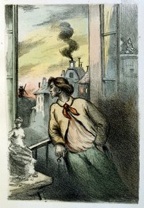 亨利-布泰为路易-亨利-穆杰（又名亨利-穆杰，1822-1861 年）的《弗朗辛的闷闷不乐》（Le Manchon de Francine）绘制的插图，路易-亨利-穆杰是法国小说家和诗人。 作者 亨利·布特（Henri Boutet）