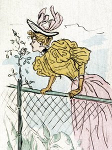 Woman smelling roses