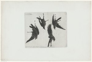 墙上挂着四只死乌鸦 作者 Henri Charles Guérard（艺术家签名）