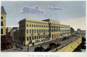 Monnins酒店，1820年左右，载于Courvoisier 1827年的 "巴黎风景"。 作者 亨利·库沃西耶·沃辛（Henri Courvoisier-Voisin）