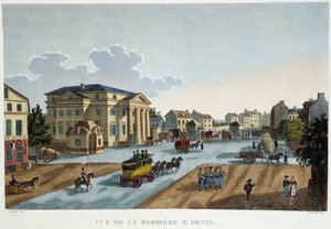 La barrier Saint-Denis，约1827年--载于Courvoisier的 "Vues de Paris"。 作者 亨利·库沃西耶·沃辛（Henri Courvoisier-Voisin）