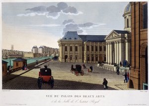 美术馆和学院，约1820年--载于库瓦西耶的《巴黎风光》。 作者 亨利·库沃西耶·沃辛（Henri Courvoisier-Voisin）