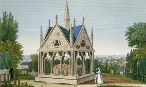 1815  -  20年的拉雪兹神父公墓中的Heloise和Abelard之墓（彩色雕刻） 作者 亨利·库沃西耶·沃辛（Henri Courvoisier-Voisin）
