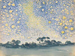 与星星的风景，c.1905-08（在白色编织纸上的石墨wc） 作者 亨利·埃德蒙·克罗斯