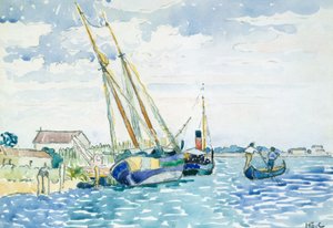 海洋场景（威尼斯附近的船），1903年（在白色编织纸上的石墨上干燥安装在重型编织卡上） 作者 亨利·埃德蒙·克罗斯