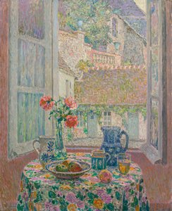 俯瞰庭院的桌子 - 俯瞰庭院的桌子 - Henri Le Sidaner 的绘画（1862-1939）