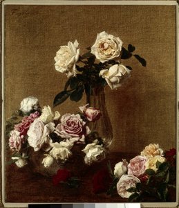 Les roses Henri Fantin Latour (Fantin-Latour) (1836-1904) 19 世纪私人收藏的绘画。 作者 伊格纳斯·亨利·让·范坦·拉图尔