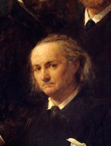 诗人查尔斯波德莱尔 (1821-1867) 的肖像 亨利·方丹·拉图 (Fantin-Latour) 的画作“向德拉克洛瓦致敬”的细节 作者 伊格纳斯·亨利·让·范坦·拉图尔