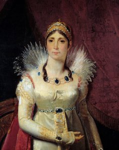 约瑟芬·德·博哈奈 (Josephine de Beauharnais) 的肖像 (1763-1814) 细节。 Henri Francois Riesener (1767-1828) 1806 年作画。 2,3x1,3 m Malmaison，马尔迈森城堡和 Bois Preau - 皇后 Josephine de Beauharnais（1763-1814）的肖像 - 细节。