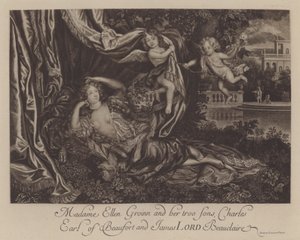 Nell Gwyn and her two sons, Charles, Earl of Burford, and James, Lord Beauclerk (engraving)