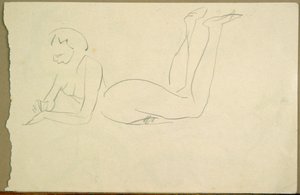 躺在地上的裸体女孩（纸上水墨画） 作者 亨利·高第·布热斯卡