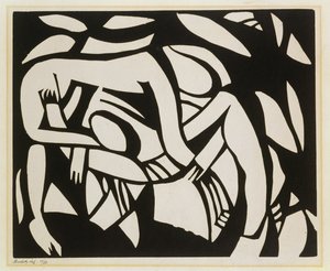 摔跤运动员，c.1914（linocut） 作者 亨利·高第·布热斯卡