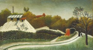 锯木厂，巴黎郊区，c.1893-95（布面油画） 作者 亨利 JF (1844 1910) 卢梭