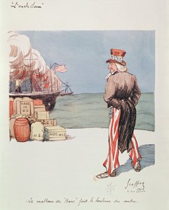 1915年第一次世界大战时山姆大叔的漫画（彩色光刻）