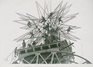 1900 年万国博览会：在电力宫顶部安装星星（雕刻） 作者 亨利·拉诺斯