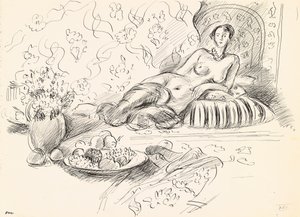 躺着的奥德丽斯卡 II》，约 1927 年（纸上钢笔和墨水） 作者 亨利·马蒂斯
