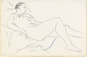 卧姿女性裸体（纸上黑白粉笔画） 作者 亨利·马蒂斯