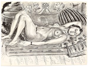 布拉塞罗上的卧姿裸体，约 1926-1927 年（纸上钢笔和印度墨水） 作者 亨利·马蒂斯