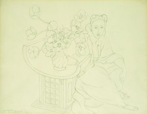 手持郁金香花瓶的坐着的女人 作者 亨利·马蒂斯