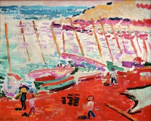 红色海滩，科利乌尔，1905 年夏（布面油画） 作者 亨利·马蒂斯