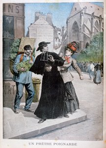 1897年，法国，一名天主教牧师在街上被一名妇女刺伤 作者 亨利·迈耶（Henri Meyer）