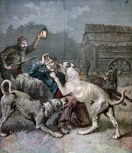 受三只大狗袭击的罪犯，1891年 作者 亨利·迈耶（Henri Meyer）