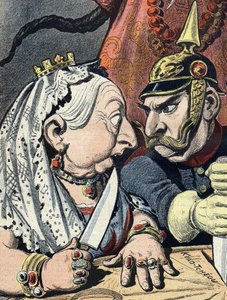1898 年 1 月 16 日维多利亚女王和威廉二世的漫画，选自中国帝国主义漫画（已裁剪）。