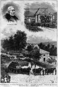 莱昂-甘贝塔（1838-1882）之死--莱昂-甘贝塔在尼斯的遗体--尼斯火车站--车队出发--载于1883年的《名流杂志》--亨利-迈耶（1844-1899）绘制。 作者 亨利·迈耶（Henri Meyer）