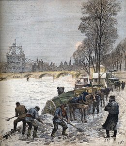 1895 年雪中的巴黎 1895 年的小报（雕刻） 作者 亨利·迈耶（Henri Meyer）