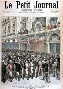 1892 年 6 月 18 日在“”Le petit journal“”” 由 PetitJournal 组织的巴黎 - 贝尔福跑步的人群开始。 作者 亨利·迈耶（Henri Meyer）